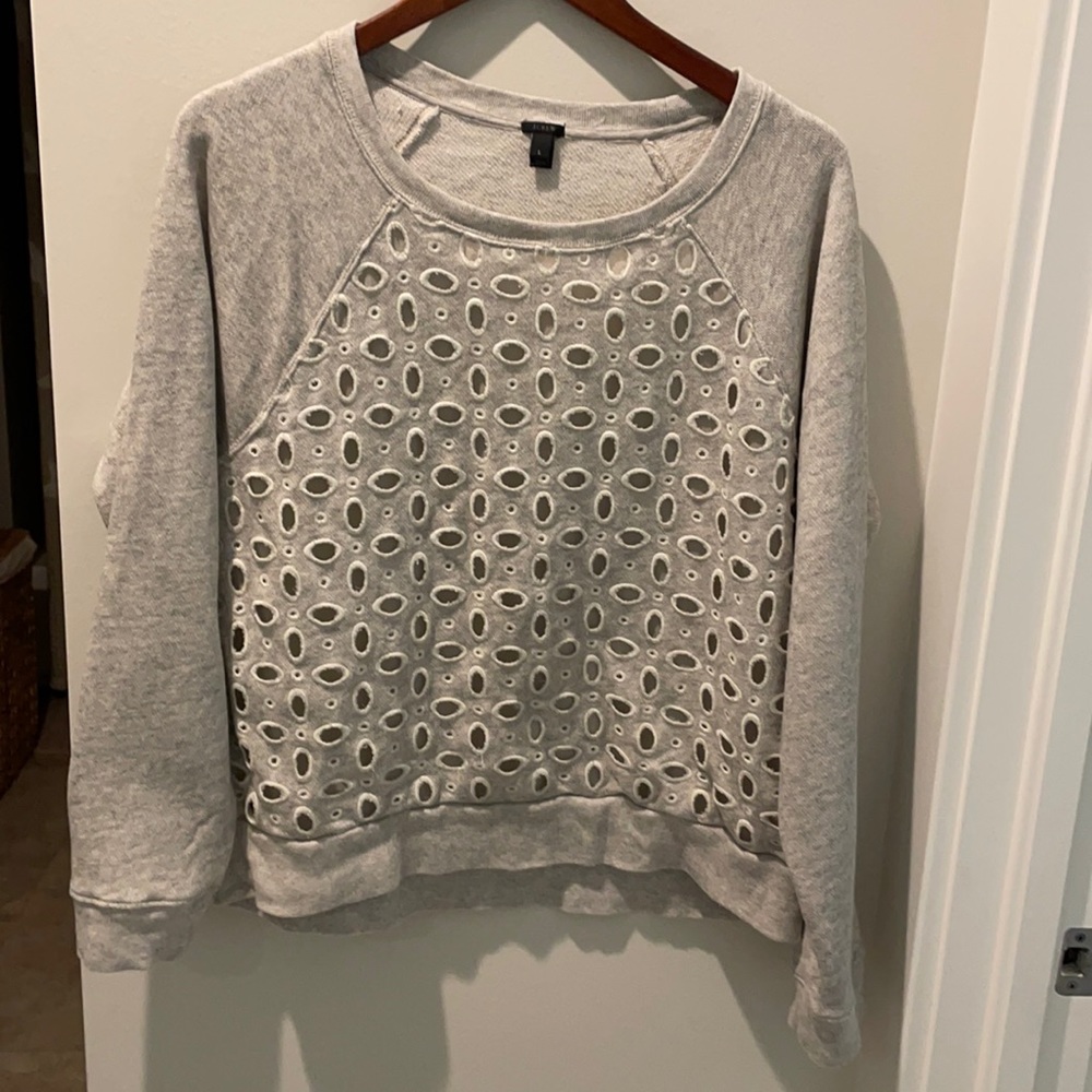 J. Crew eyelet front gray sweatshirt size …